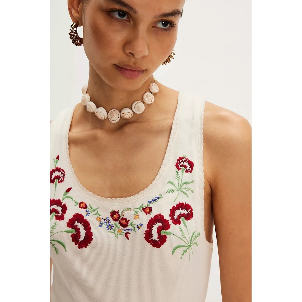 NWT We The Free People Embroidered Ivory Tank Large/L Gr8 Layer $68